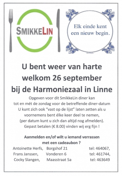 U bent weer van harte welkom !