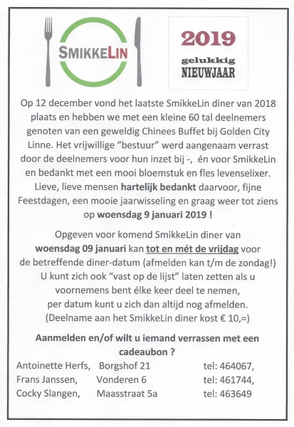 Een gelukkig 2019 met veel SmikkeLin toegewenst !