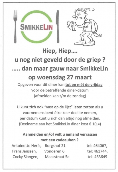 Hiep Hiep Hiep, u nog niet geveld door de griep ?